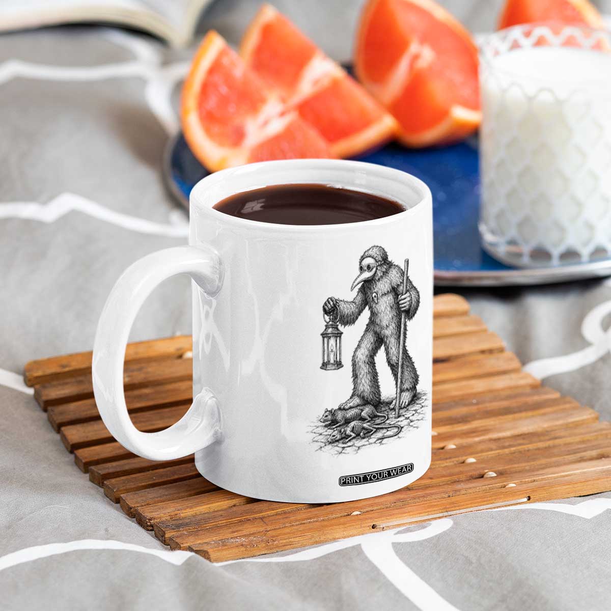 Gothic Plague Doctor Bigfoot Coffee Mug Horror Cryptid Spooky Folklore