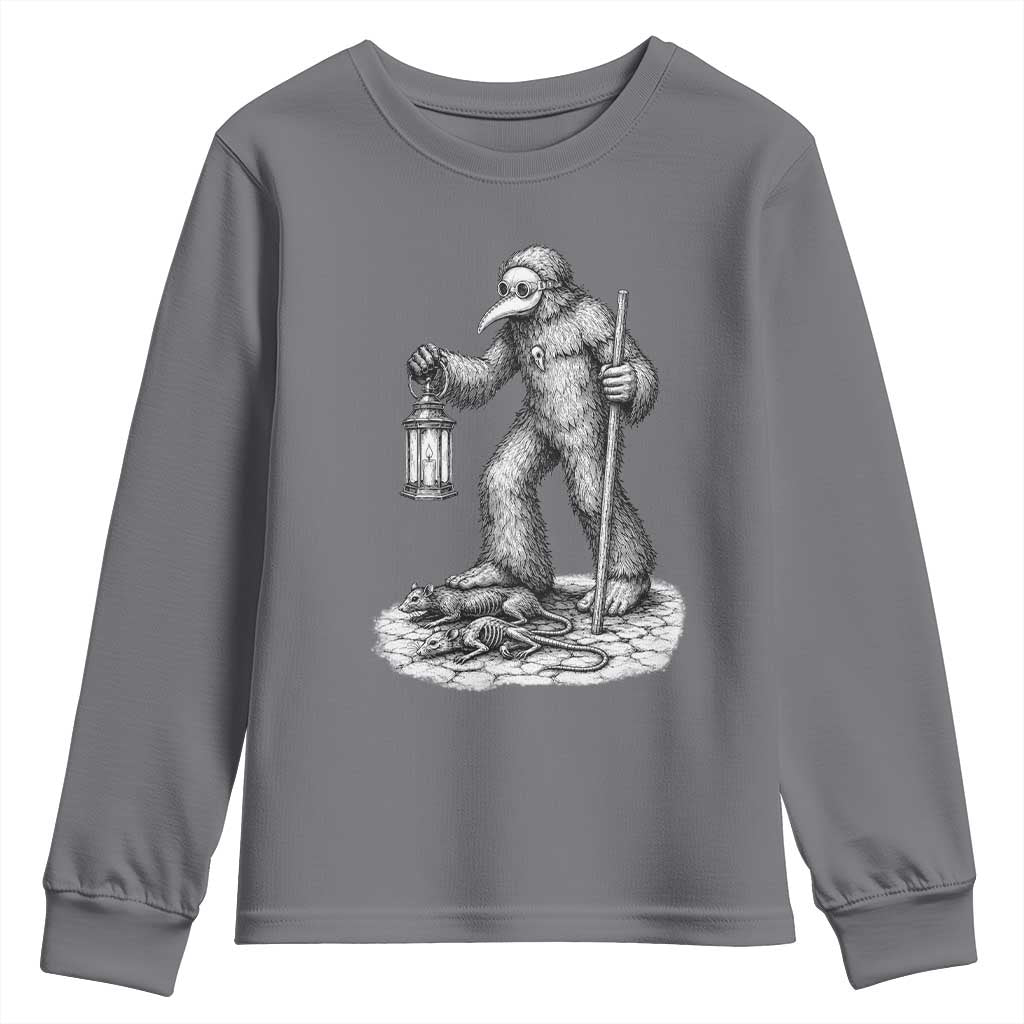 Gothic Plague Doctor Bigfoot Youth Sweatshirt Horror Cryptid Spooky Folklore