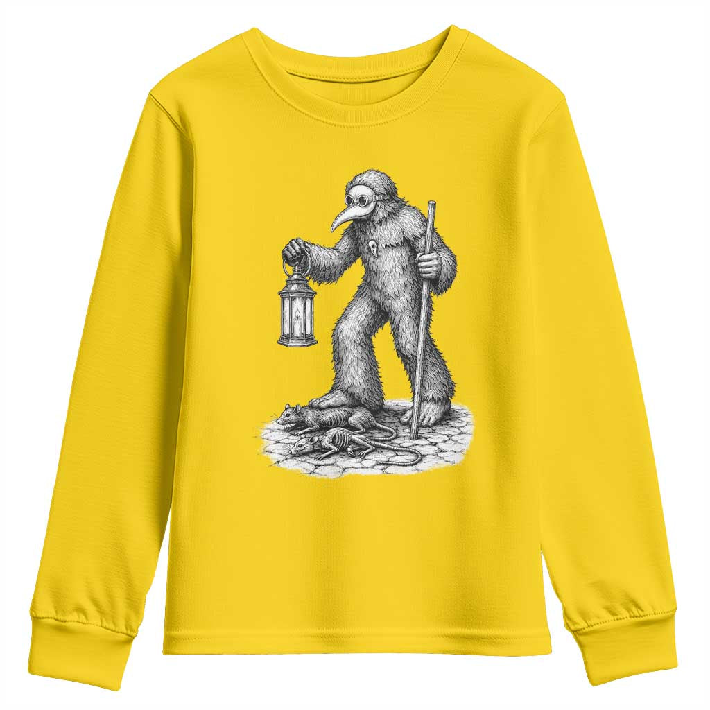 Gothic Plague Doctor Bigfoot Youth Sweatshirt Horror Cryptid Spooky Folklore