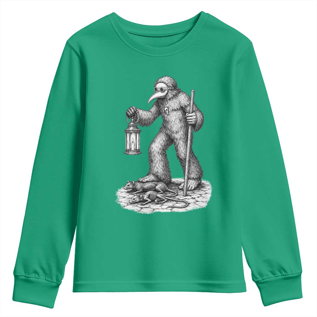 Gothic Plague Doctor Bigfoot Youth Sweatshirt Horror Cryptid Spooky Folklore
