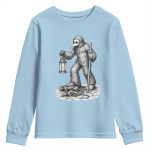 Gothic Plague Doctor Bigfoot Youth Sweatshirt Horror Cryptid Spooky Folklore