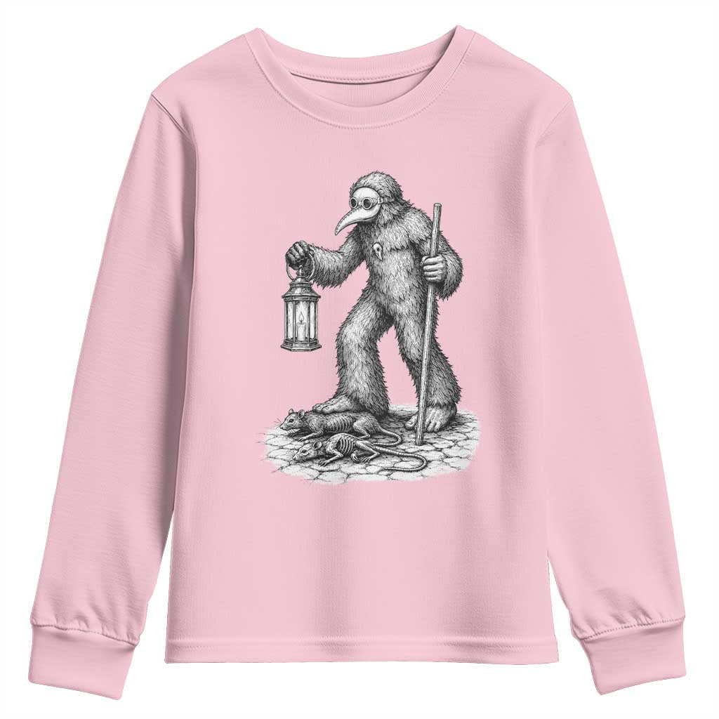 Gothic Plague Doctor Bigfoot Youth Sweatshirt Horror Cryptid Spooky Folklore