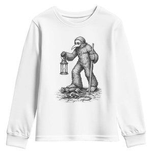 Gothic Plague Doctor Bigfoot Youth Sweatshirt Horror Cryptid Spooky Folklore