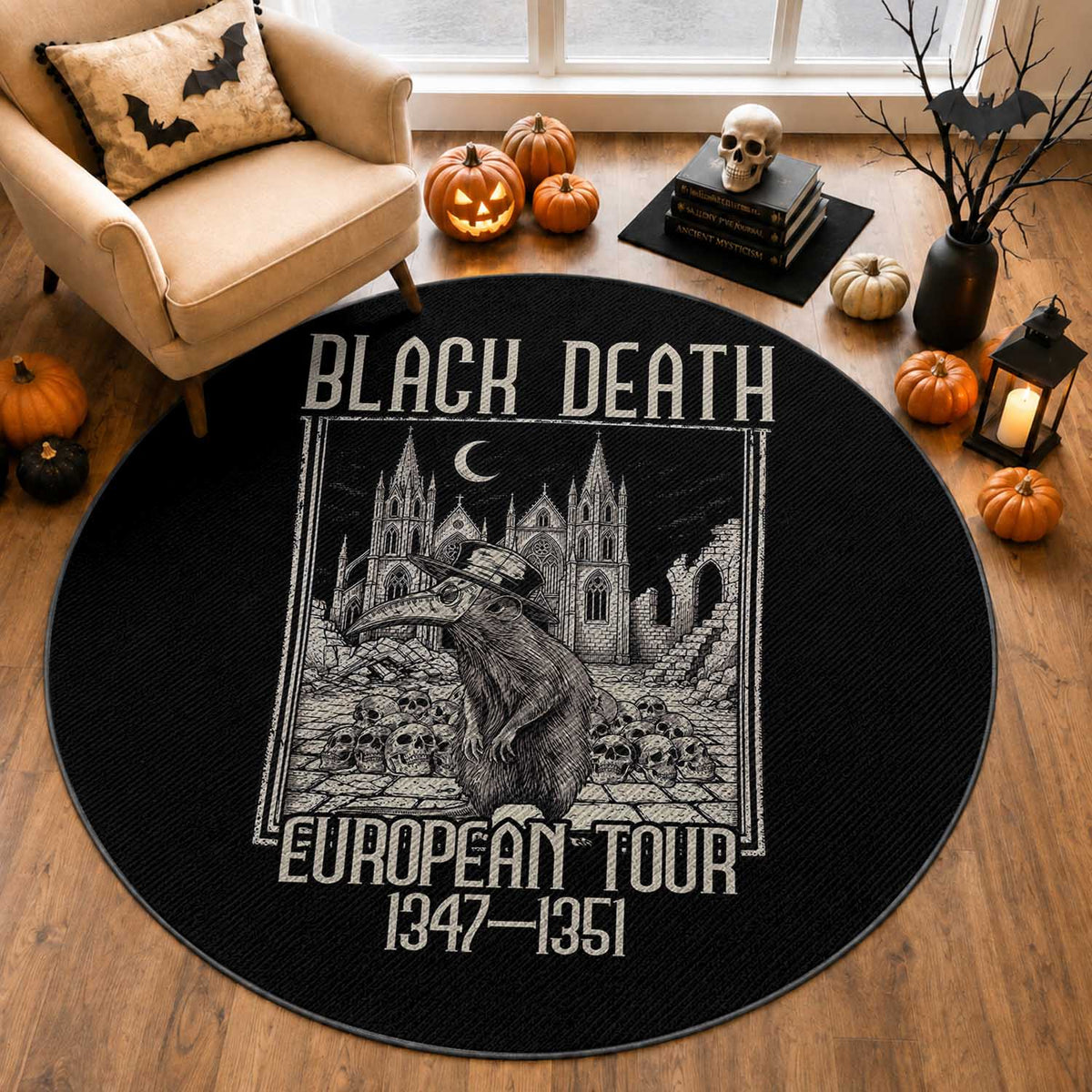 Black Death European Tour Plague Rat Round Rug Medieval History Gift
