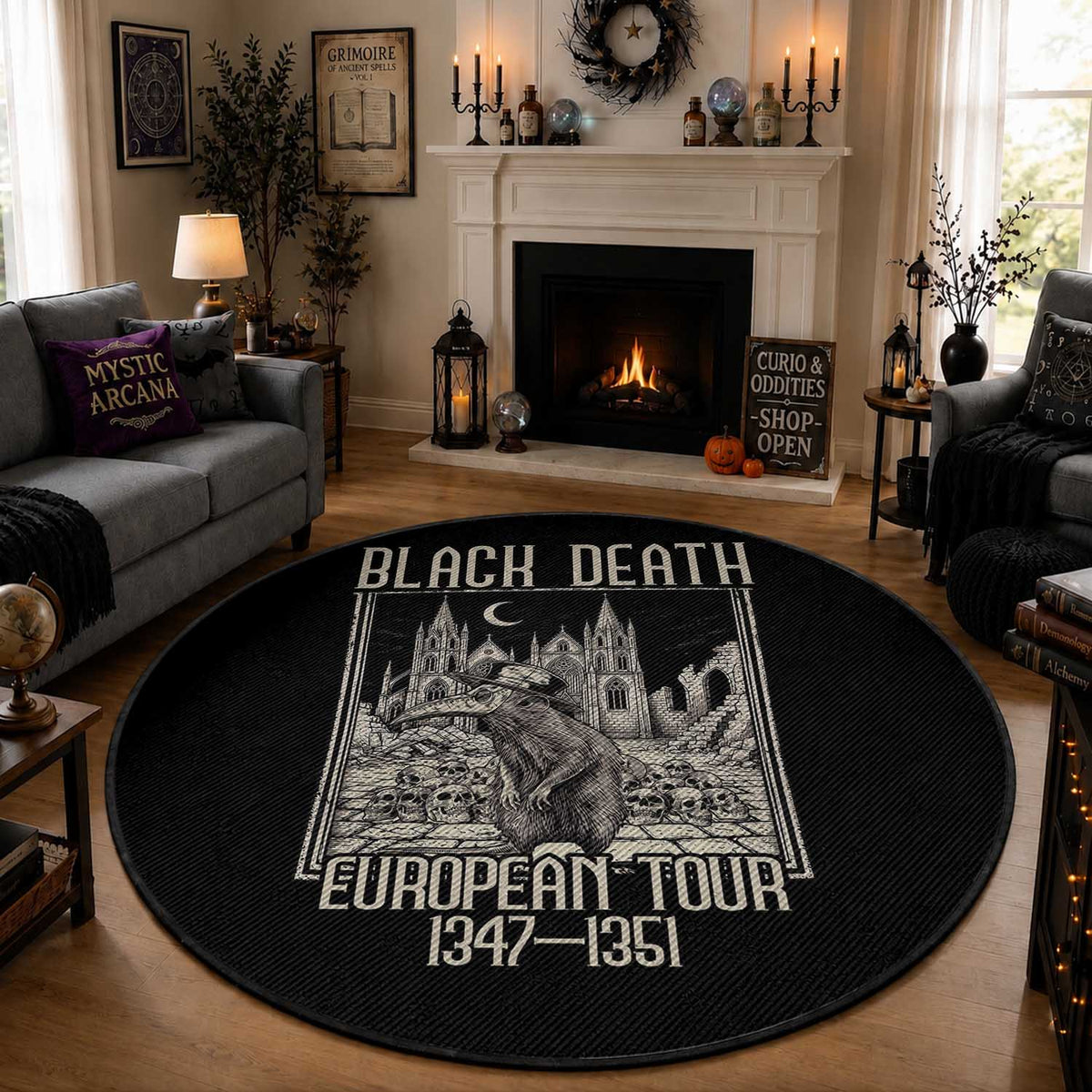 Black Death European Tour Plague Rat Round Rug Medieval History Gift