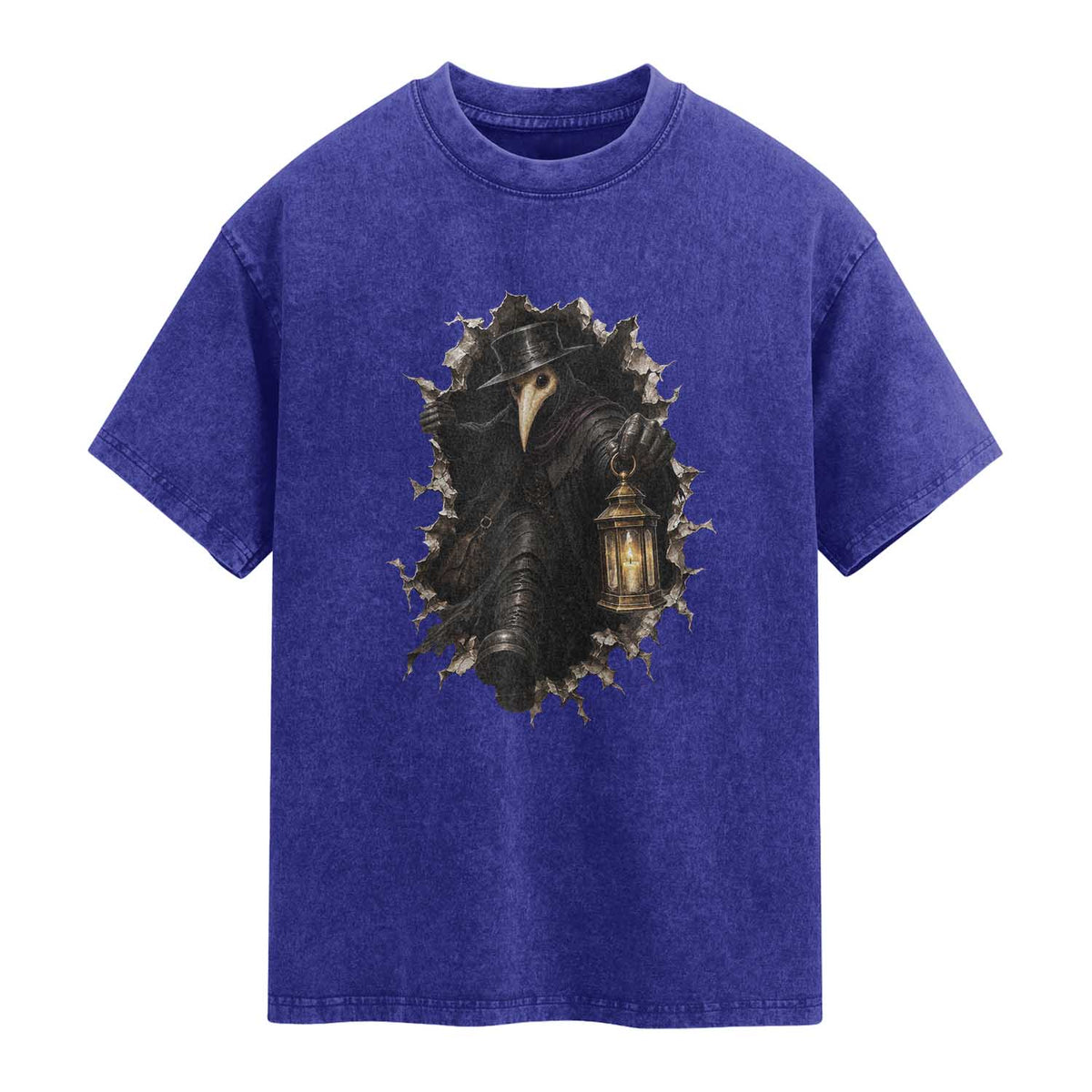 Gothic Plague Doctor Horror Washed Cotton T-Shirt Spooky Medieval Dark Folklore