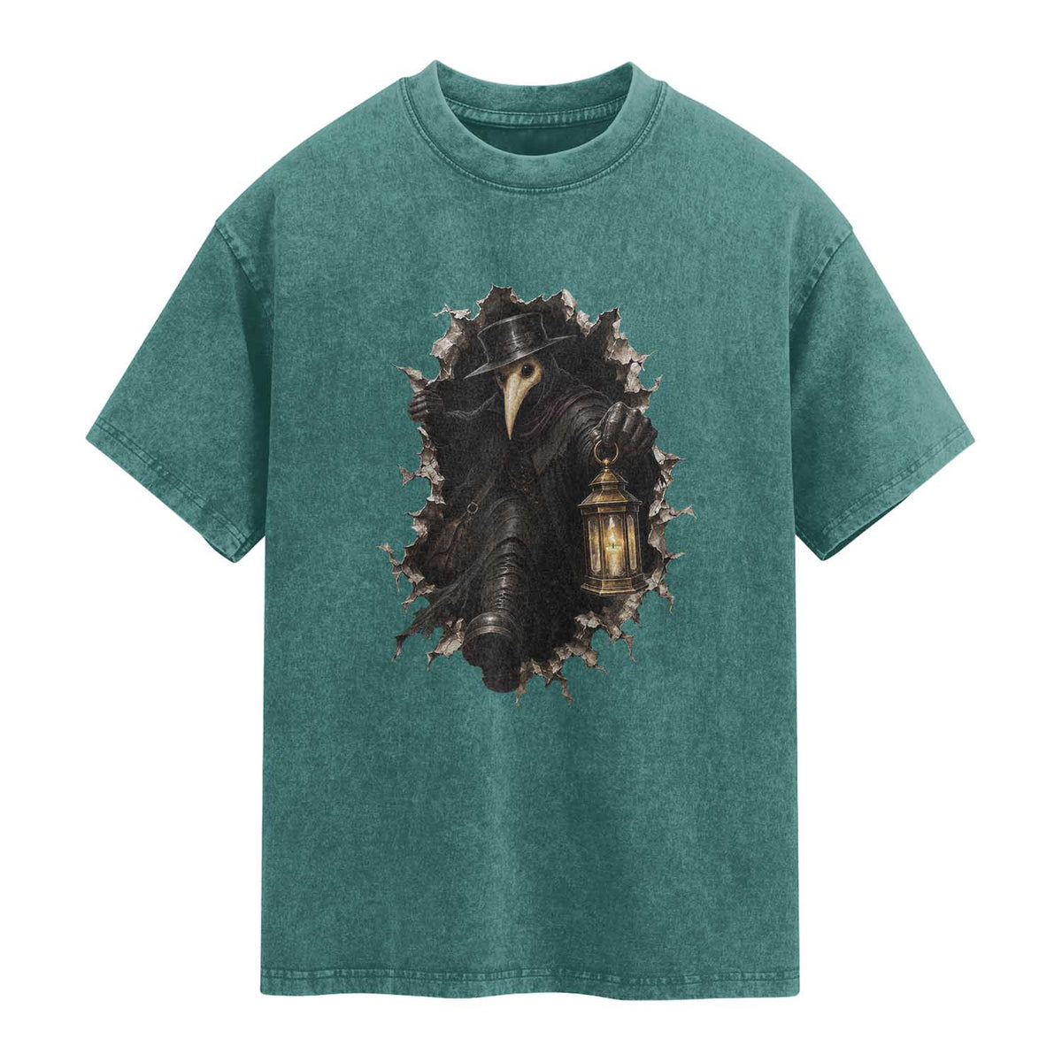 Gothic Plague Doctor Horror Washed Cotton T-Shirt Spooky Medieval Dark Folklore
