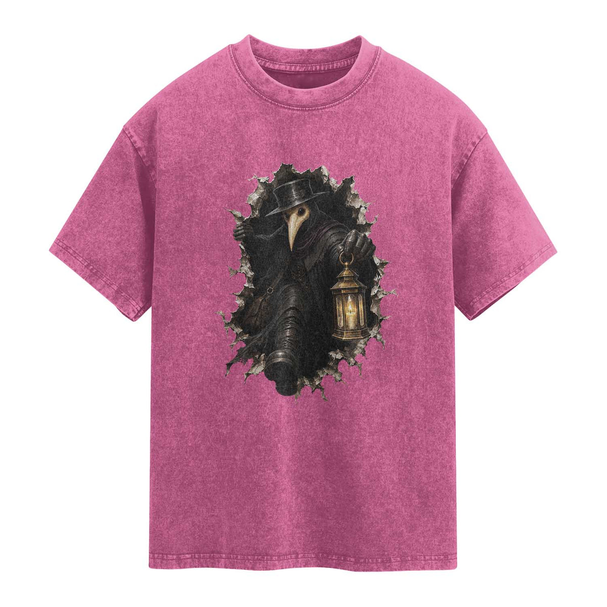 Gothic Plague Doctor Horror Washed Cotton T-Shirt Spooky Medieval Dark Folklore