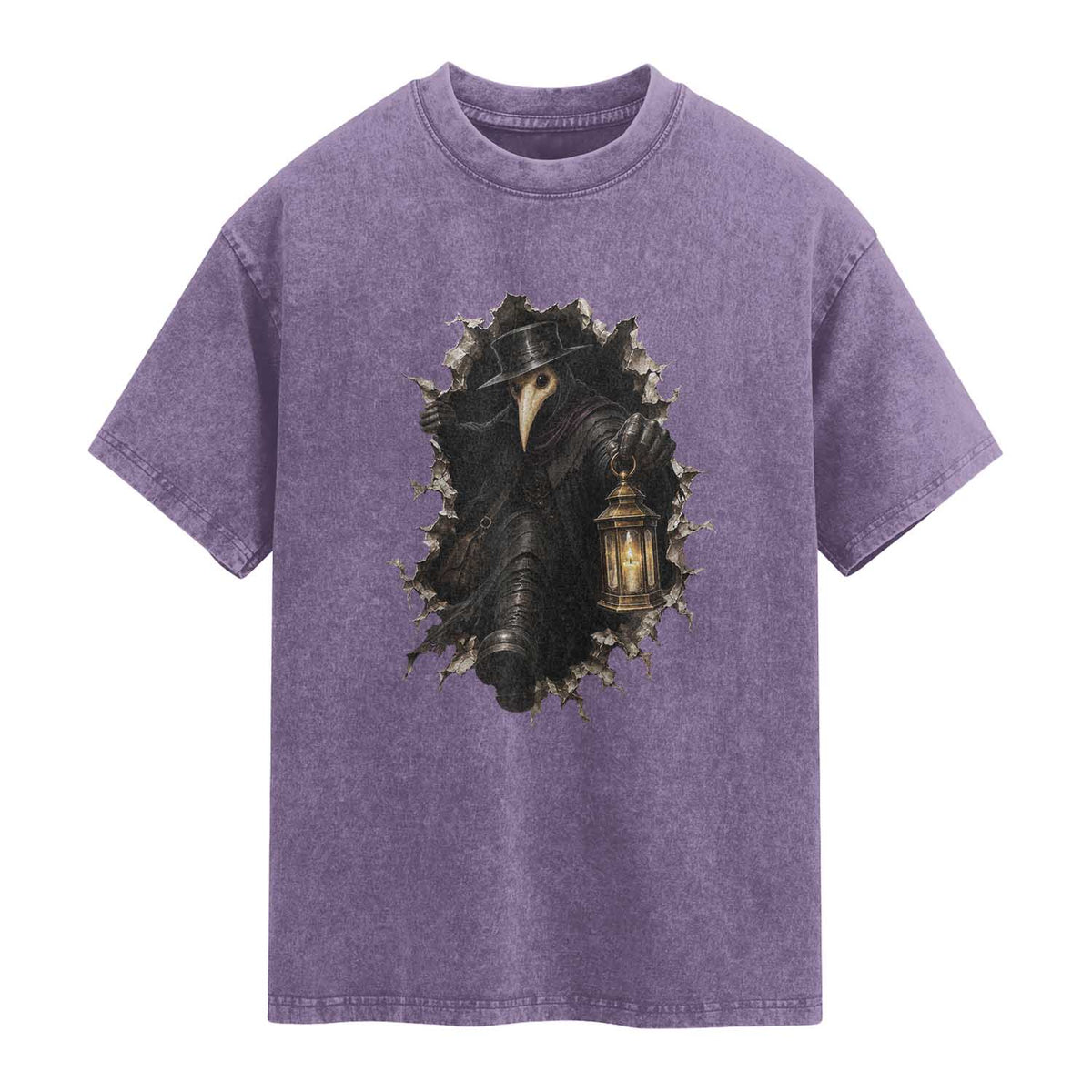 Gothic Plague Doctor Horror Washed Cotton T-Shirt Spooky Medieval Dark Folklore