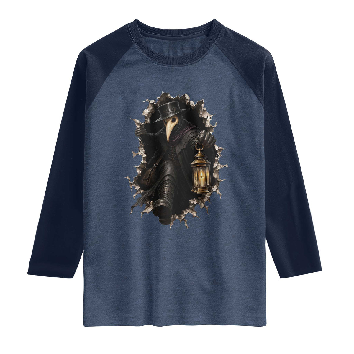 Gothic Plague Doctor Horror Raglan Shirt Spooky Medieval Dark Folklore