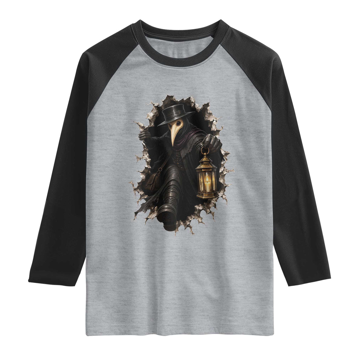 Gothic Plague Doctor Horror Raglan Shirt Spooky Medieval Dark Folklore