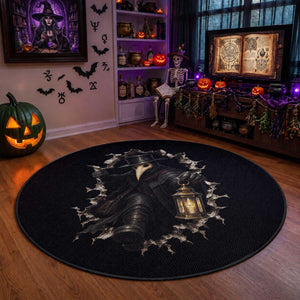 Gothic Plague Doctor Horror Round Rug Spooky Medieval Dark Folklore