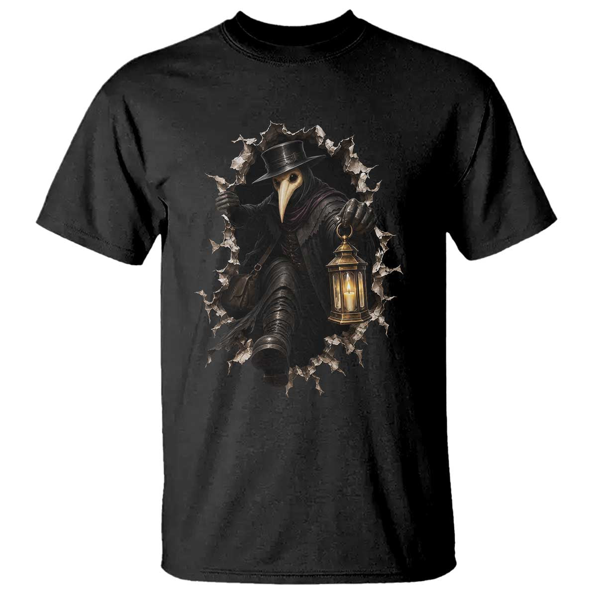 Gothic Plague Doctor Horror T Shirt Spooky Medieval Dark Folklore