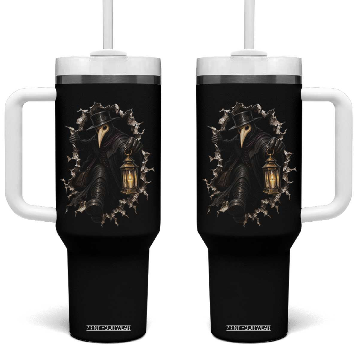 Gothic Plague Doctor Horror Tumbler With Handle Spooky Medieval Dark Folklore