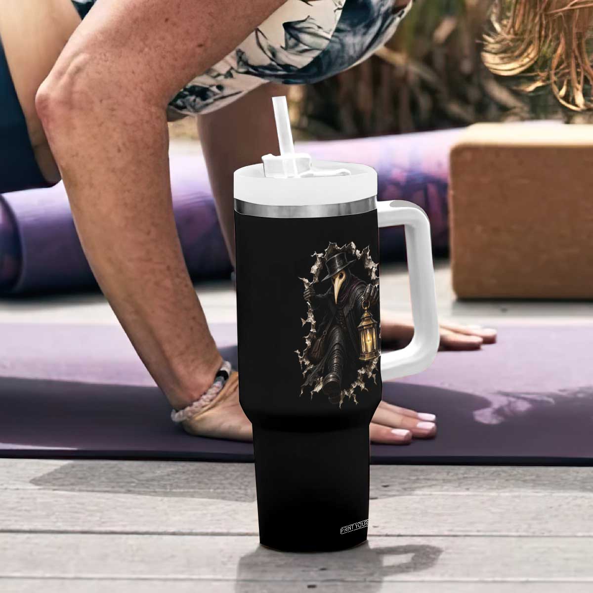 Gothic Plague Doctor Horror Tumbler With Handle Spooky Medieval Dark Folklore