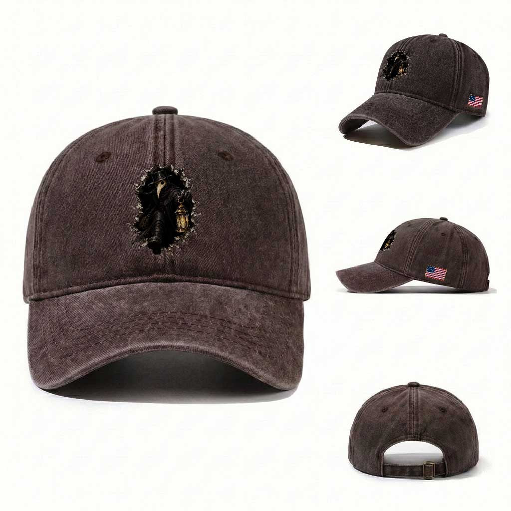 Gothic Plague Doctor Horror Washed Cotton Baseball Cap Spooky Medieval Dark Folklore