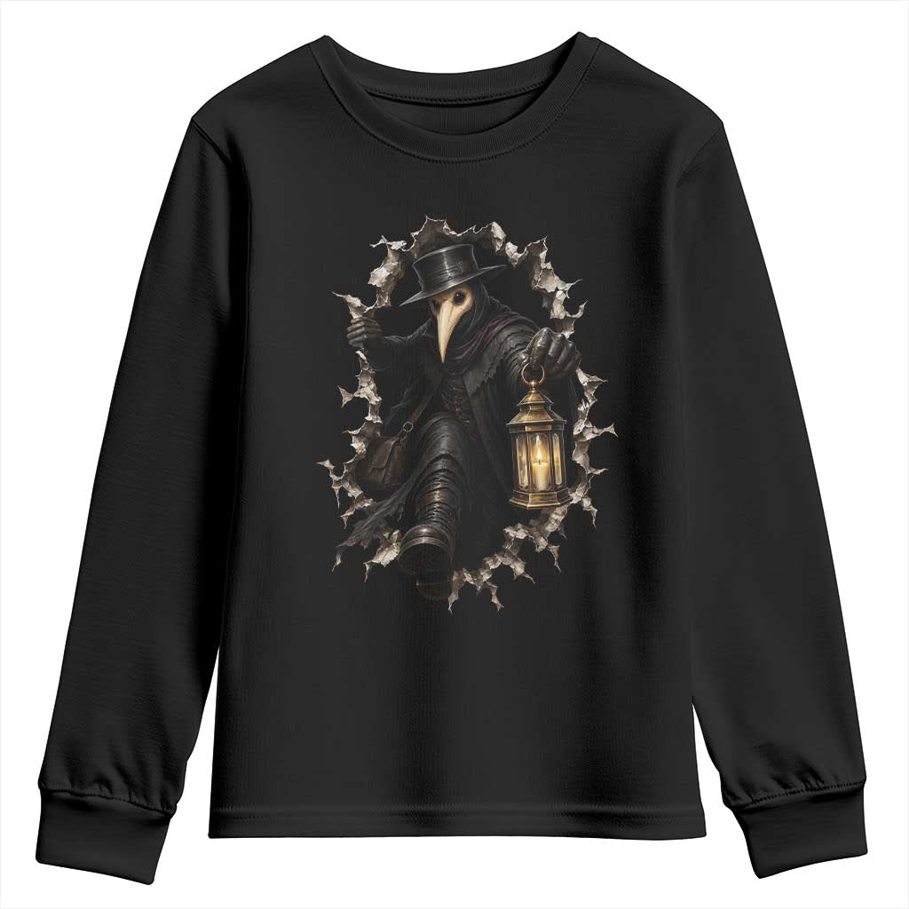 Gothic Plague Doctor Horror Youth Sweatshirt Spooky Medieval Dark Folklore