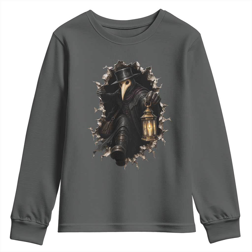 Gothic Plague Doctor Horror Youth Sweatshirt Spooky Medieval Dark Folklore