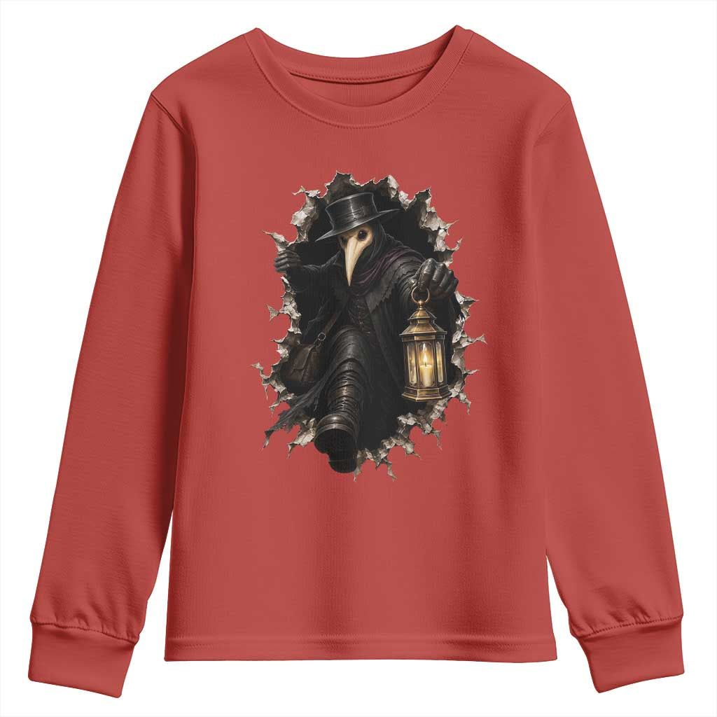 Gothic Plague Doctor Horror Youth Sweatshirt Spooky Medieval Dark Folklore