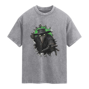 Halloween Plague Doctor Washed Cotton T-Shirt Gothic Medieval History Gift