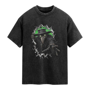 Halloween Plague Doctor Washed Cotton T-Shirt Gothic Medieval History Gift