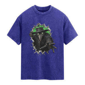 Halloween Plague Doctor Washed Cotton T-Shirt Gothic Medieval History Gift