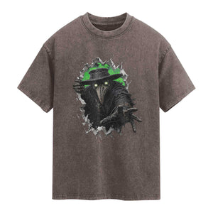 Halloween Plague Doctor Washed Cotton T-Shirt Gothic Medieval History Gift