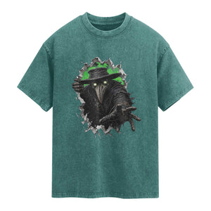 Halloween Plague Doctor Washed Cotton T-Shirt Gothic Medieval History Gift