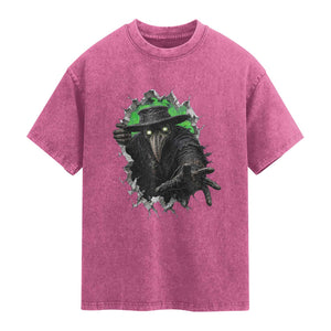 Halloween Plague Doctor Washed Cotton T-Shirt Gothic Medieval History Gift