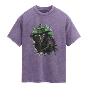 Halloween Plague Doctor Washed Cotton T-Shirt Gothic Medieval History Gift