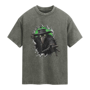 Halloween Plague Doctor Washed Cotton T-Shirt Gothic Medieval History Gift
