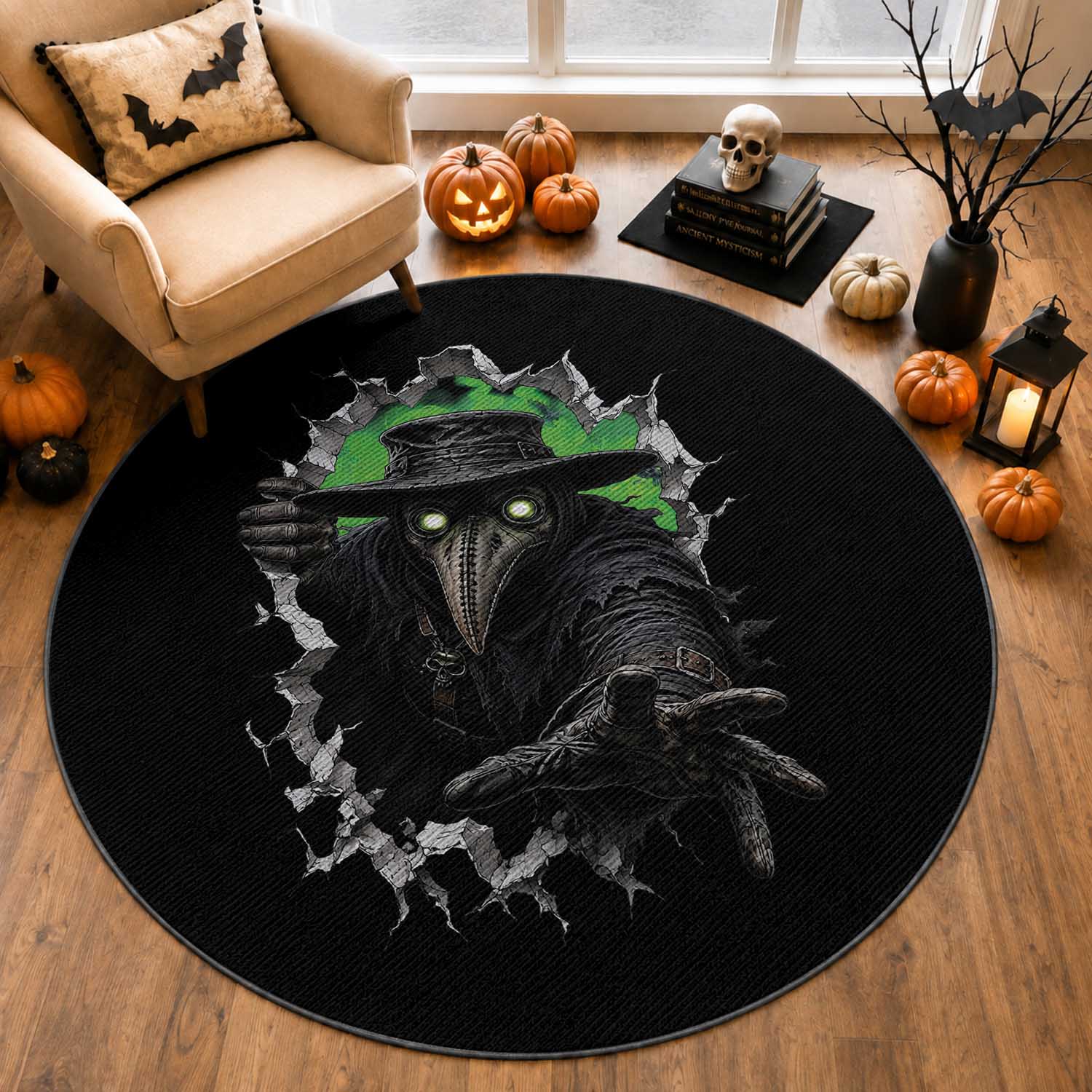 Halloween Plague Doctor Round Rug Gothic Medieval History Gift