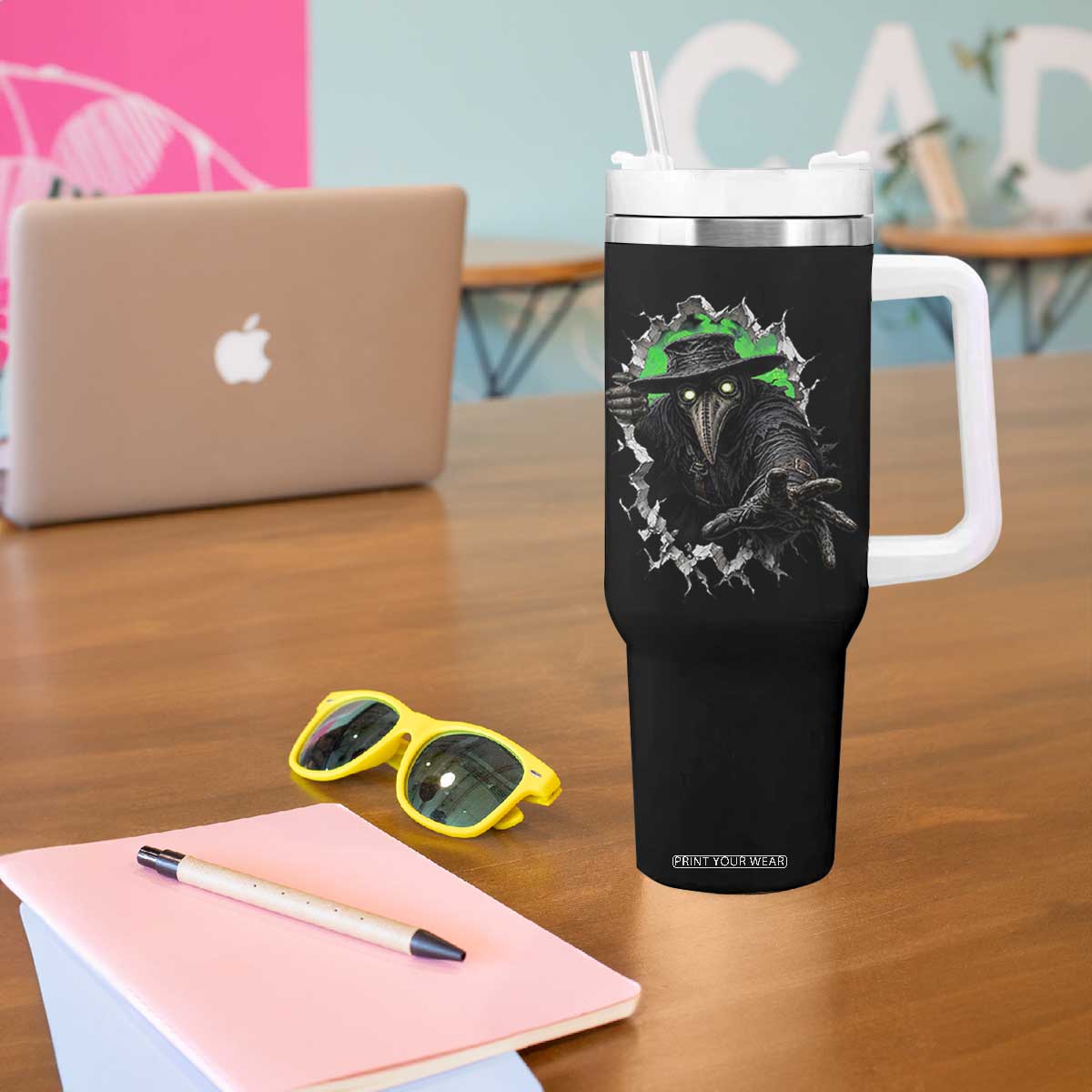 Halloween Plague Doctor Tumbler With Handle Gothic Medieval History Gift