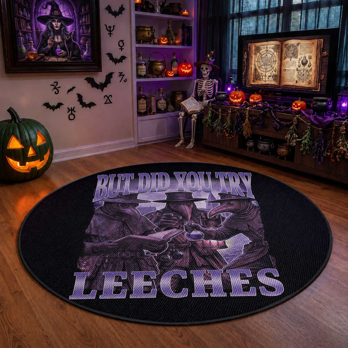Funny Plague Doctor But Did You Try Leeches Round Rug Medieval History Gift
