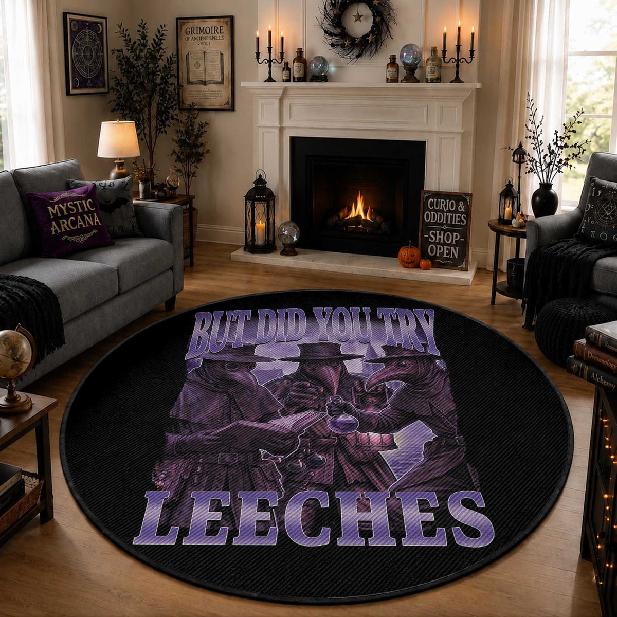 Funny Plague Doctor But Did You Try Leeches Round Rug Medieval History Gift
