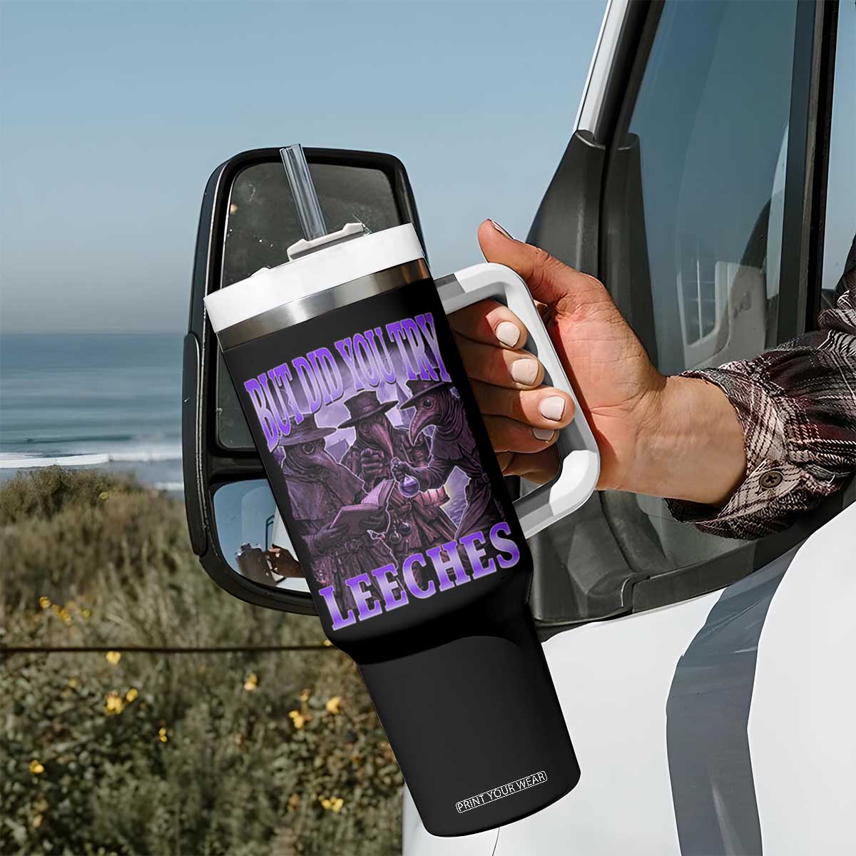 Funny Plague Doctor But Did You Try Leeches Tumbler With Handle Medieval History Gift