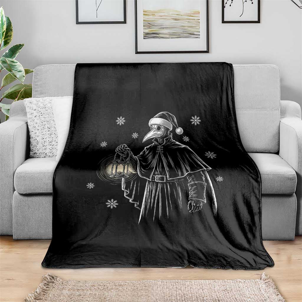 Grim Plague Doctor Santa Hat Christmas Throw Blanket Dark Gothic Holiday Horror