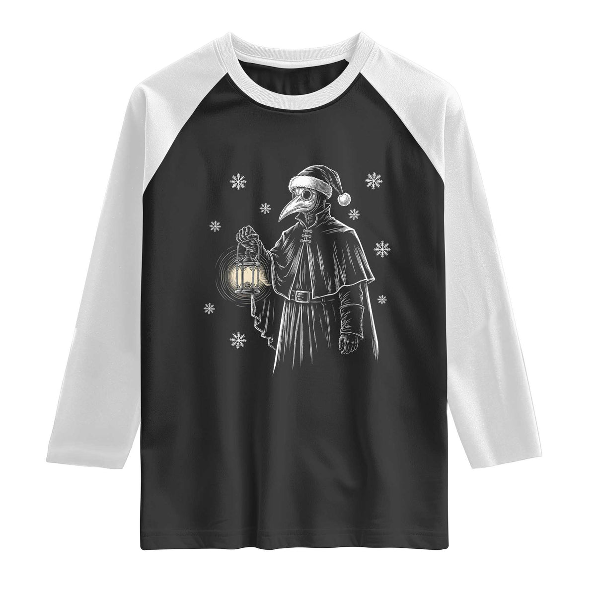 Grim Plague Doctor Santa Hat Christmas Raglan Shirt Dark Gothic Holiday Horror