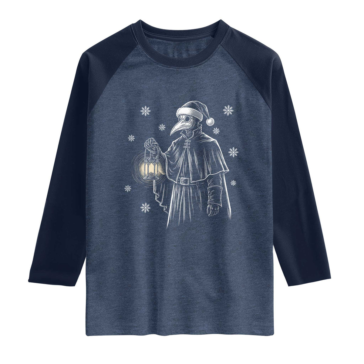 Grim Plague Doctor Santa Hat Christmas Raglan Shirt Dark Gothic Holiday Horror