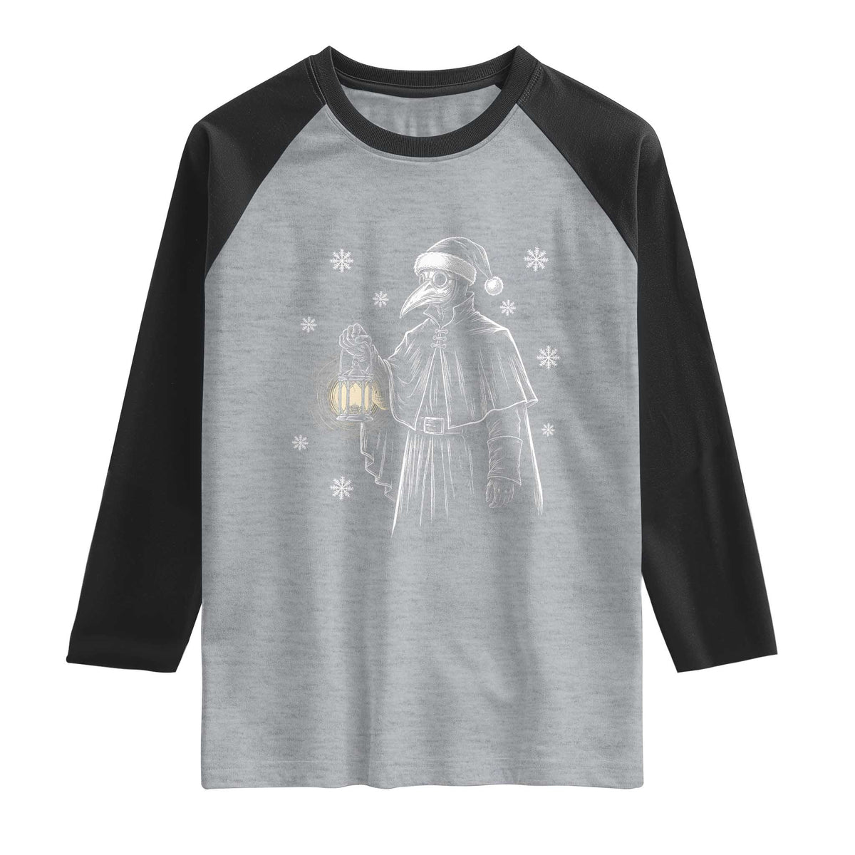 Grim Plague Doctor Santa Hat Christmas Raglan Shirt Dark Gothic Holiday Horror