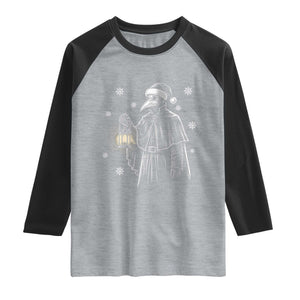 Grim Plague Doctor Santa Hat Christmas Raglan Shirt Dark Gothic Holiday Horror