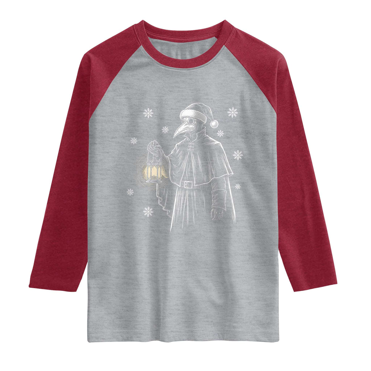 Grim Plague Doctor Santa Hat Christmas Raglan Shirt Dark Gothic Holiday Horror