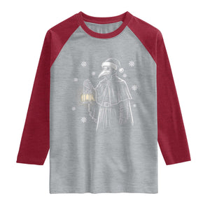 Grim Plague Doctor Santa Hat Christmas Raglan Shirt Dark Gothic Holiday Horror