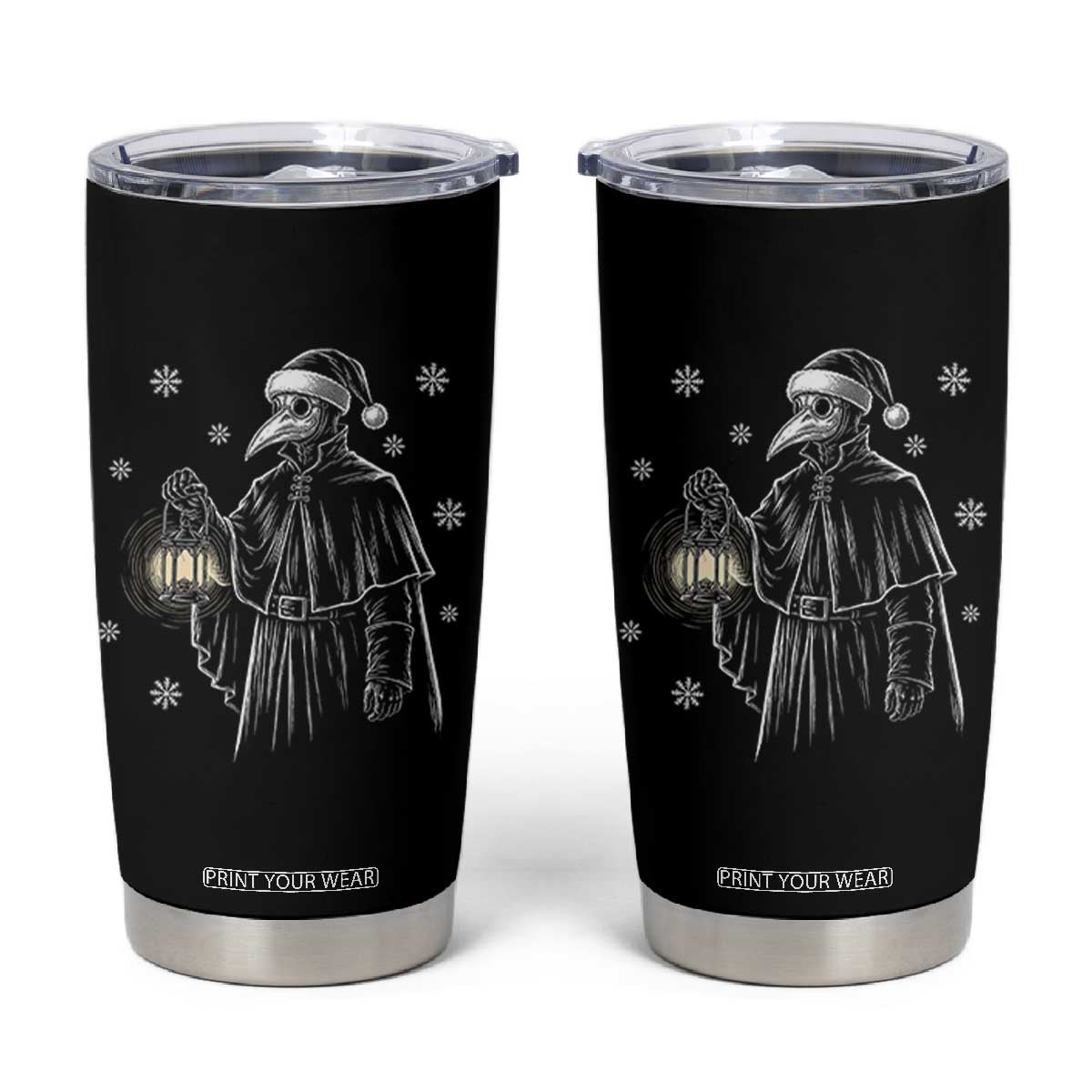 Grim Plague Doctor Santa Hat Christmas Tumbler Cup Dark Gothic Holiday Horror