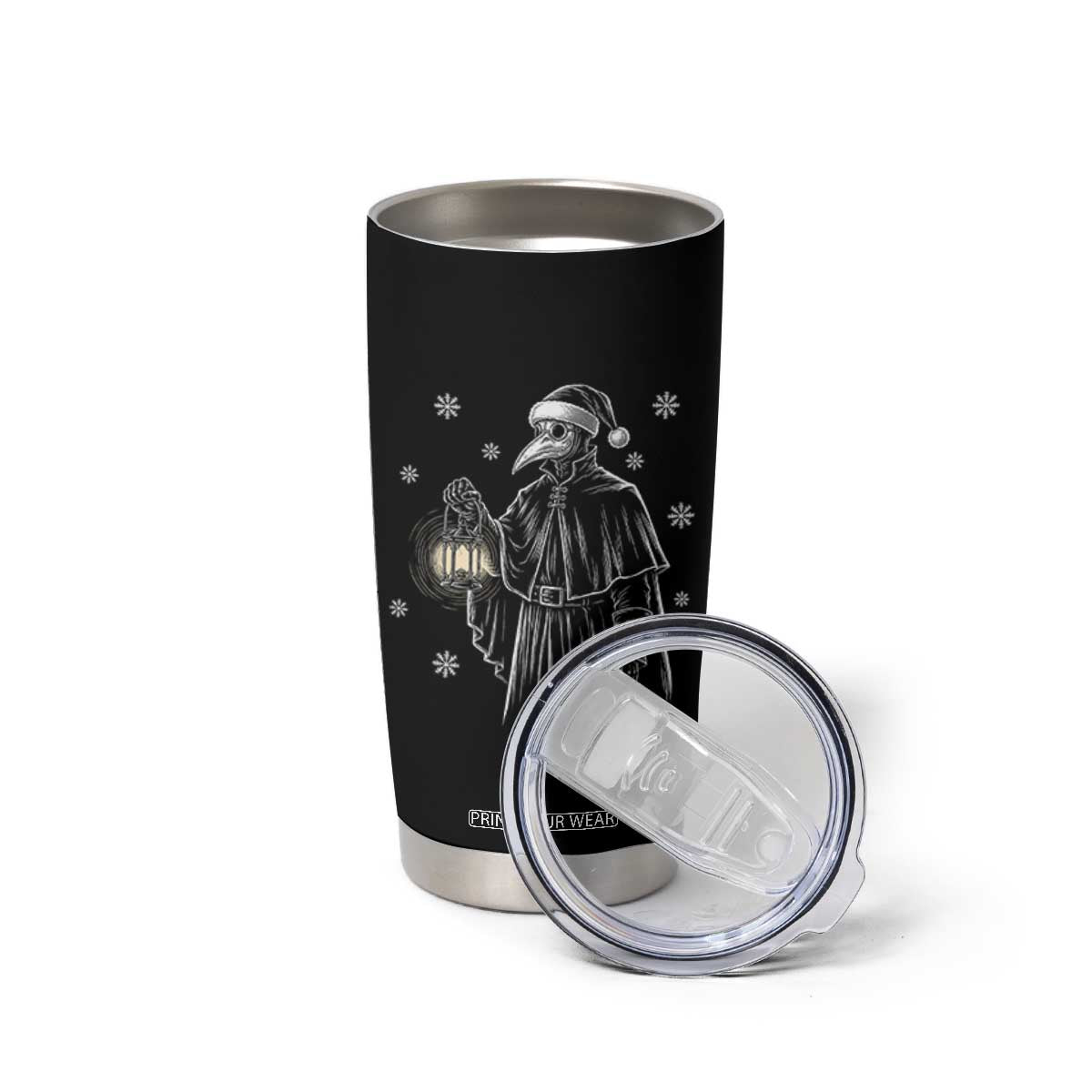 Grim Plague Doctor Santa Hat Christmas Tumbler Cup Dark Gothic Holiday Horror