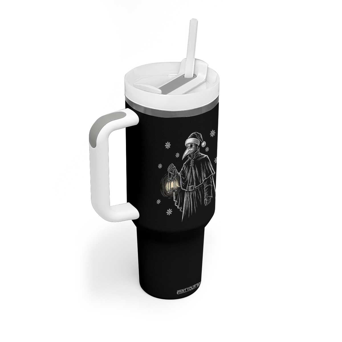 Grim Plague Doctor Santa Hat Christmas Tumbler With Handle Dark Gothic Holiday Horror