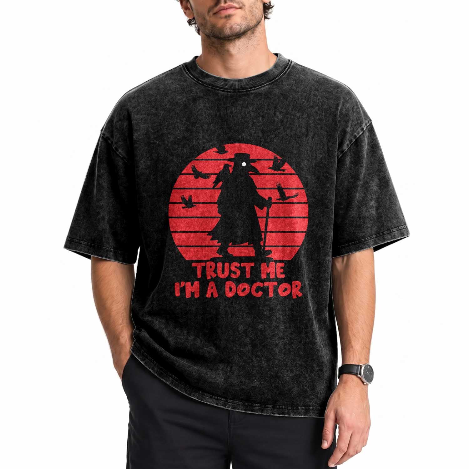 Vintage Trust Me Im A Plague Doctor Gothic Horror Washed Cotton T-Shirt
