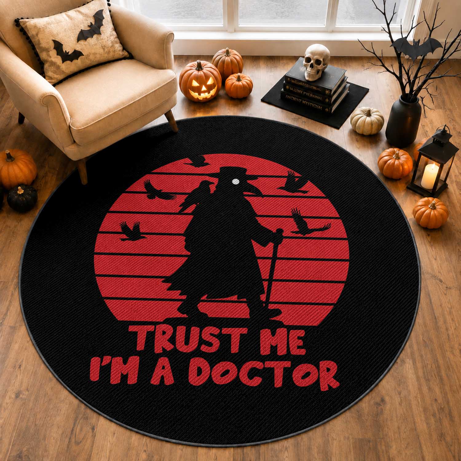 Vintage Trust Me Im A Plague Doctor Gothic Horror Round Rug