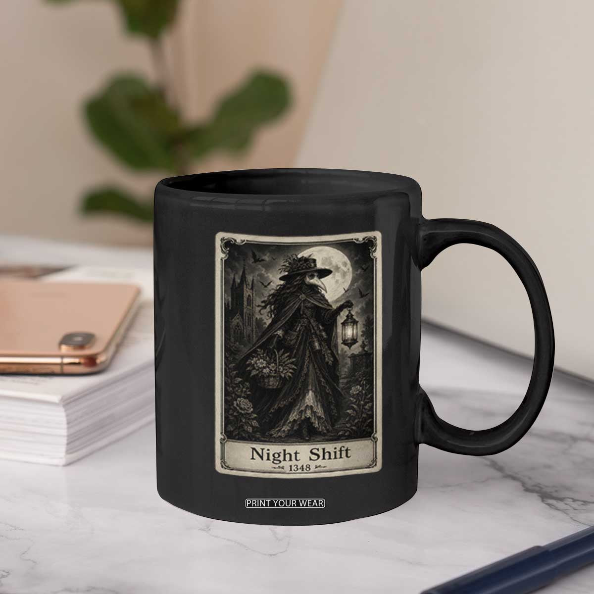 Gothic Plague Doctor Tarot Card Coffee Mug Medical Night Shift Dark Horror