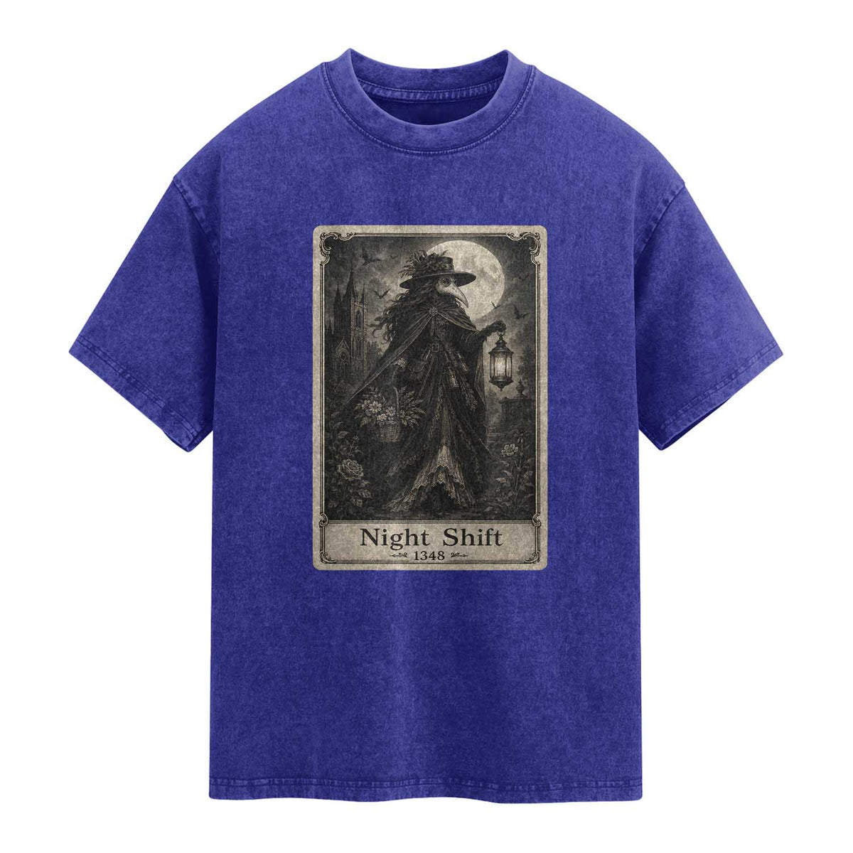 Gothic Plague Doctor Tarot Card Washed Cotton T-Shirt Medical Night Shift Dark Horror